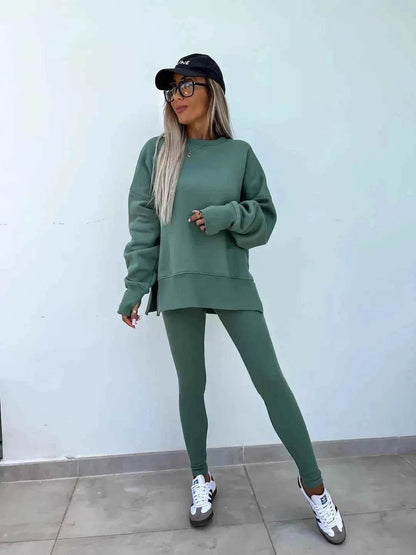 2025 Casual Tight Trousers Set with Loose Sweatshirt - European and American Style - BON's