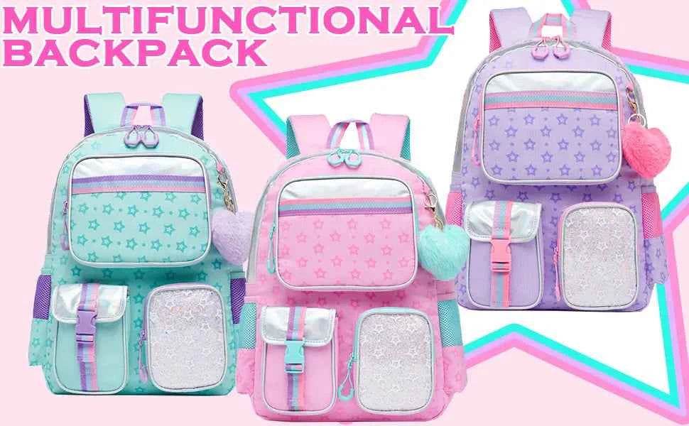 Meetbelify Aesthetic Backpack for Girls - Schoolbag with Lunchbox and Penbag for Elementary and Teen Students - BON's