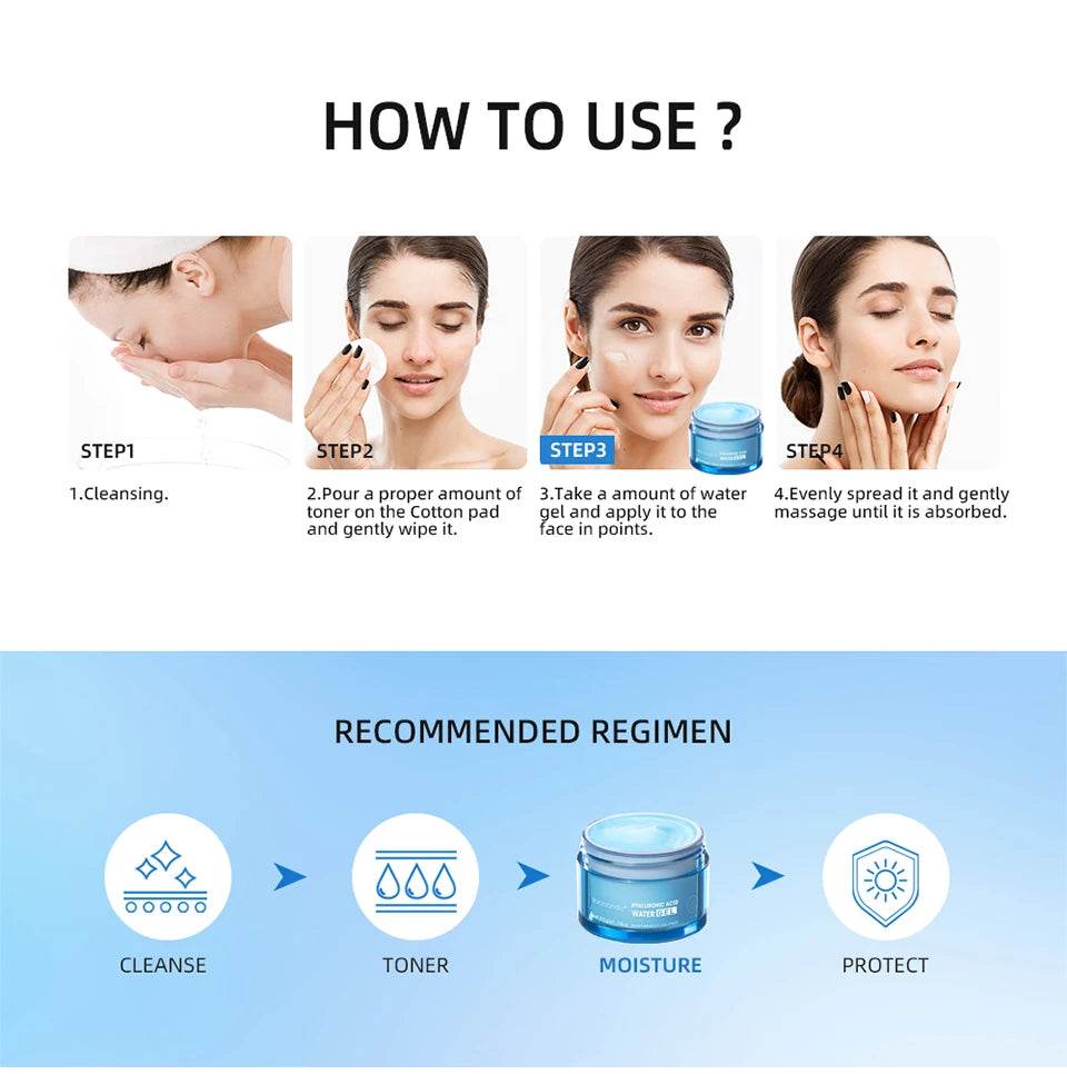 Hyaluronic Acid Moisturizer - Hydrating Water Gel Facial Cream for Dry Skin 50g - BON's