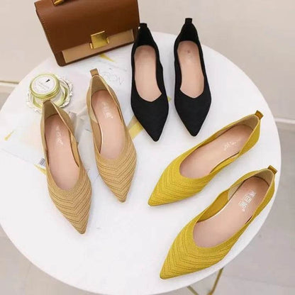 Women Pointed Toe Flat Shoes 2025 New Solid Color Knitted Slip on Shoes Casual Breathable Ballet Flats Women Flat Loafers Shoes - BON's