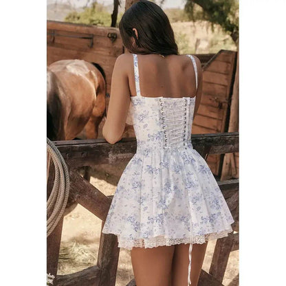 Sexy Lace Floral Corset Dress - Elegant Women's White Yellow Sundress, High Waist Mini Sun Dresses for Summer 2025 - BON's