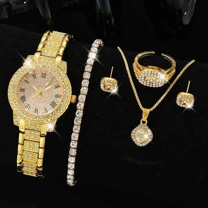 Silver Women's Watch Set - 6PCS Luxury Dial Quartz Jewelry Gift for Her - BON's