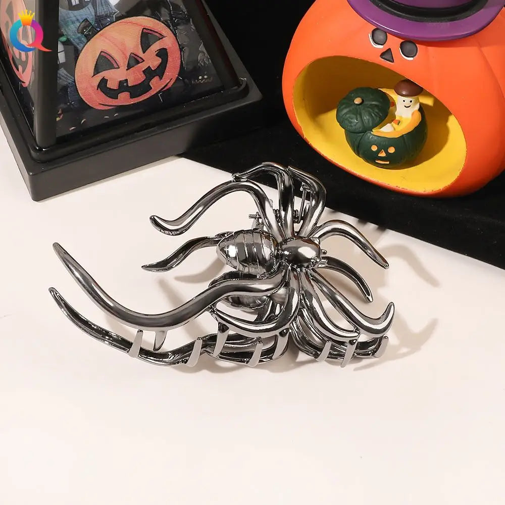 Black Spider Hair Claw Clip – Gothic Halloween Accessory with Pearl Charm & Strong Hold