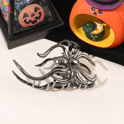 Black Spider Hair Claw Clip – Gothic Halloween Accessory with Pearl Charm & Strong Hold