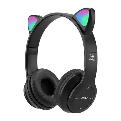 P47M Wireless Cat Ear Headphones with Mic and LED Light - Cute Stereo Bluetooth Headset Gift - BON's