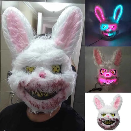 LED Glowing Bloody Rabbit Mask – Neon Horror Cosplay for Halloween, Carnival & Masquerade