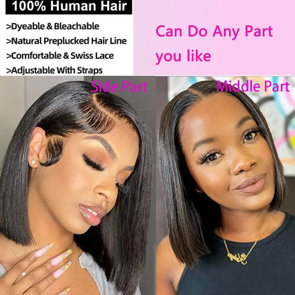 Straight Bob Wigs Human Hair 13x4 HD Lace Frontal Glueless Bob Wigs 4x4 Lace Closure for Women 180% - BON's