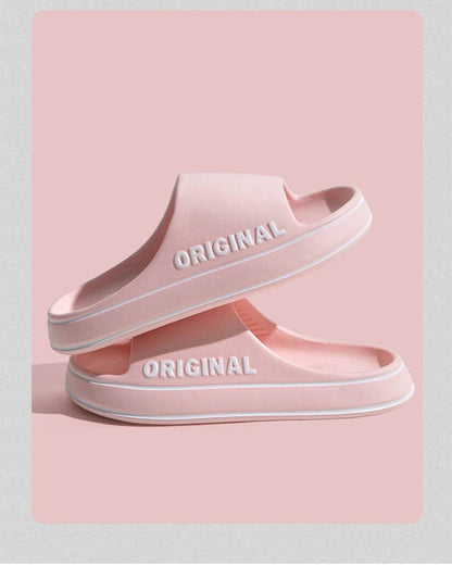 Feslishoet Women Letter Slippers Beach Slides Solid Color Mens Thick Sole Indoor Bathroom Anti Slip Shoes Summer Couple Sandals - BON's