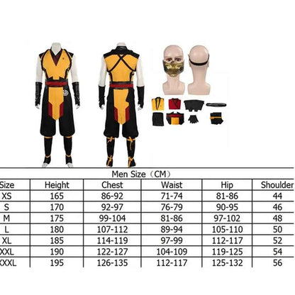 Scorpion Cosplay Mortal Disguise Kombat Costume Men Fantasia Role Play Vest Pants Belt Outfits Halloween Carnival Party Suit