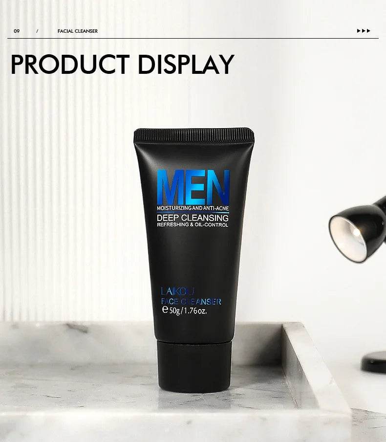 LAIKOU Men Facial Cleanser - Oil Control Face Wash for Blackhead Removal and Deep Nourishing Skin Care 50g - BON's