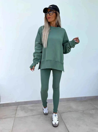2025 Casual Tight Trousers Set with Loose Sweatshirt - European and American Style - BON's