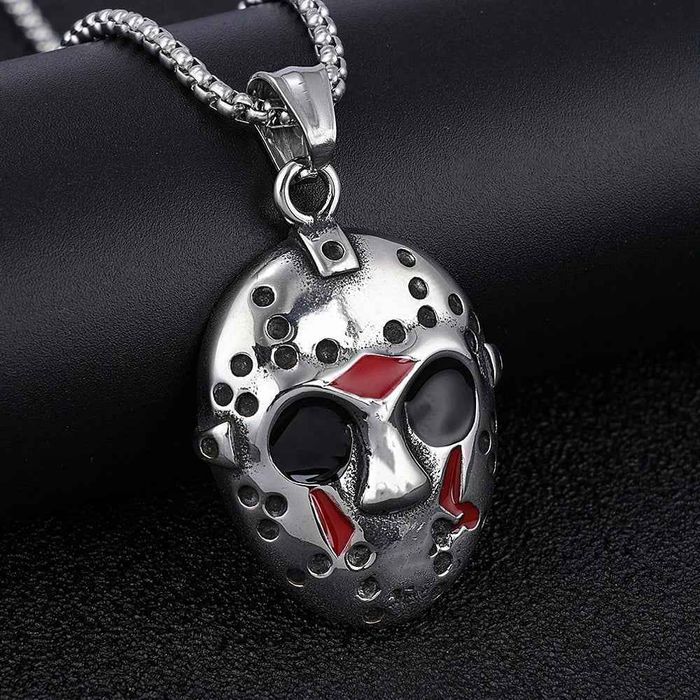 Stainless Steel Jason Mask Pendant Necklace – Horror-Inspired Biker Jewelry for Men, Halloween & Black Friday Gifts