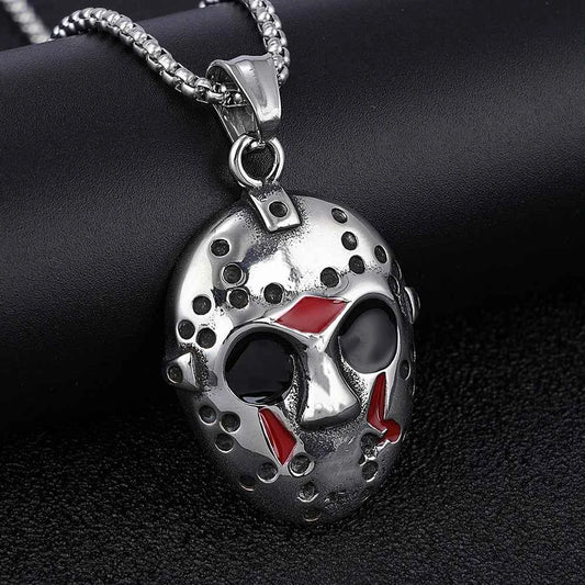 Stainless Steel Jason Mask Pendant Necklace – Horror-Inspired Biker Jewelry for Men, Halloween & Black Friday Gifts