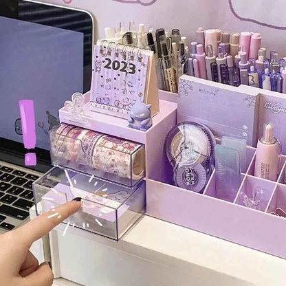 Cute Pen Holder Organizer for Desk - 9 Grid Drawer Stationery Storage for Girls - BON's