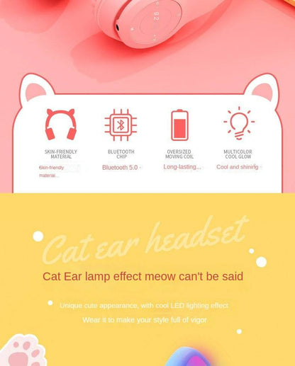 P47M Wireless Cat Ear Headphones with Mic and LED Light - Cute Stereo Bluetooth Headset Gift - BON's