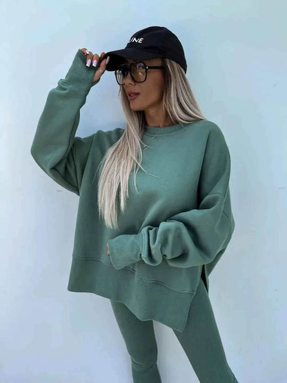 2025 Casual Tight Trousers Set with Loose Sweatshirt - European and American Style - BON's