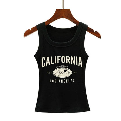 California Tank Top for Women - Sleeveless Ribbed Knit Vest for Casual Summer Street Style - BON's
