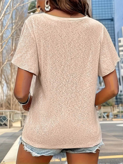 V-neck Flared Sleeve T-shirt for Women – Spring and Summer Solid Color Casual Wear - BON's