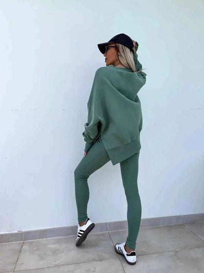 2025 Casual Tight Trousers Set with Loose Sweatshirt - European and American Style - BON's