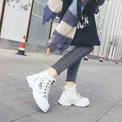 Women’s High-Top Winter Boots - Stylish White Lace-Up with Faux Fur Lining, Waterproof PVC Sole, Casual All-Season Footwear, Casual Winter Boots|Faux Fur Lined Boots|Laceup Boots - BON's